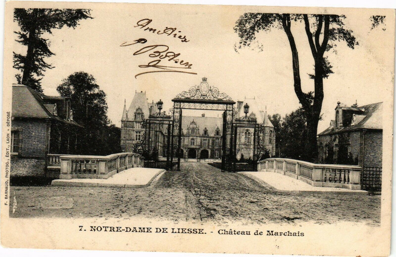 Carte postale ancienne Notre-Dame de Liesse Chateau de Marchais à Marchais