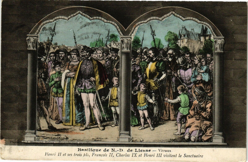 Carte postale ancienne Basilique de N-D. de Liesse Vitraux Henri Ii et ses trois...