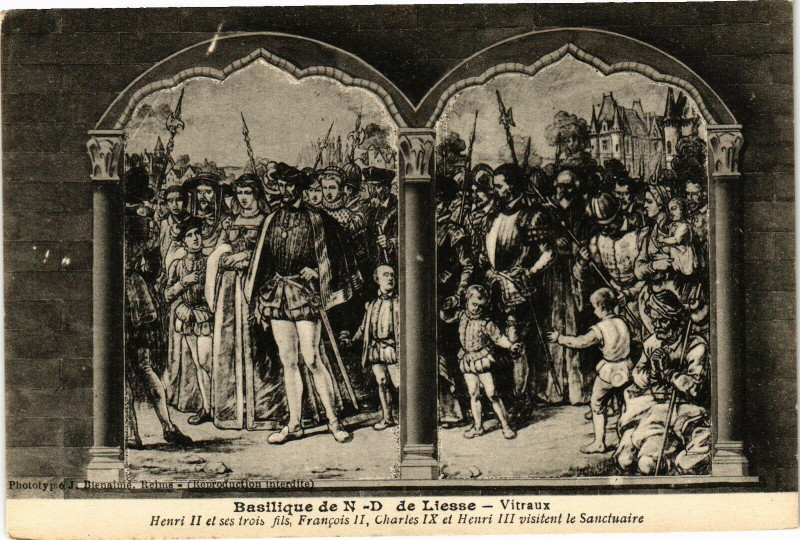Carte postale ancienne Basilique de N-D. de Liesse Vitraux Henri Ii et ses trois...