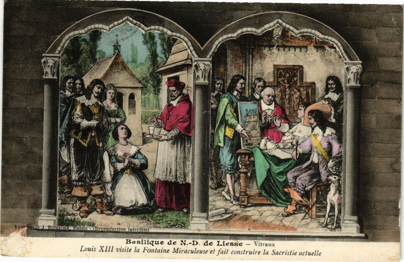 Carte postale ancienne Basilique de N-D. de Liesse Vitraux Louis Xiii visite la ...