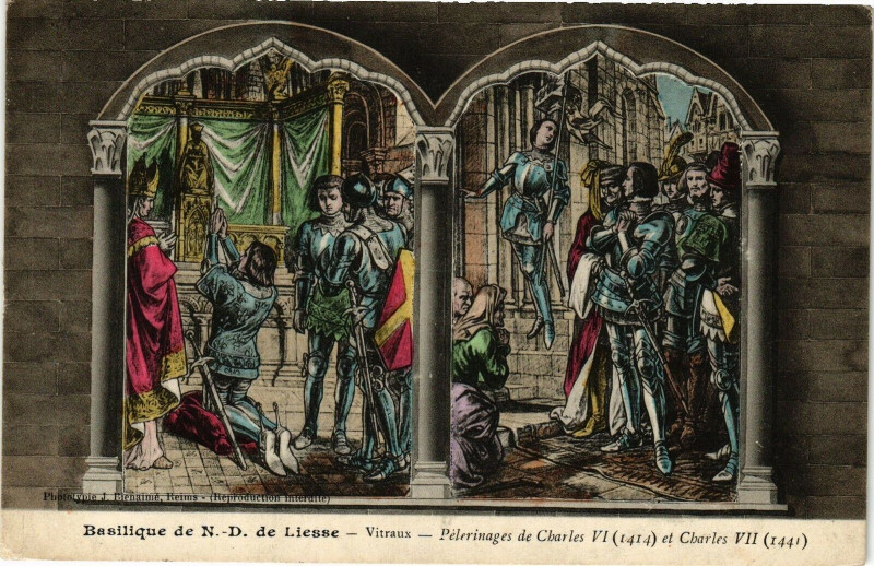 Carte postale ancienne Basilique de N-D. de Liesse Vitraux Pelegrinages de Charles Vi