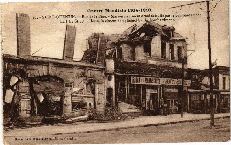 Carte postale ancienne Guerre Mondiale 1914-1918 Saint-Quentin Rue de la Fere-Maison.. à Saint-Quentin