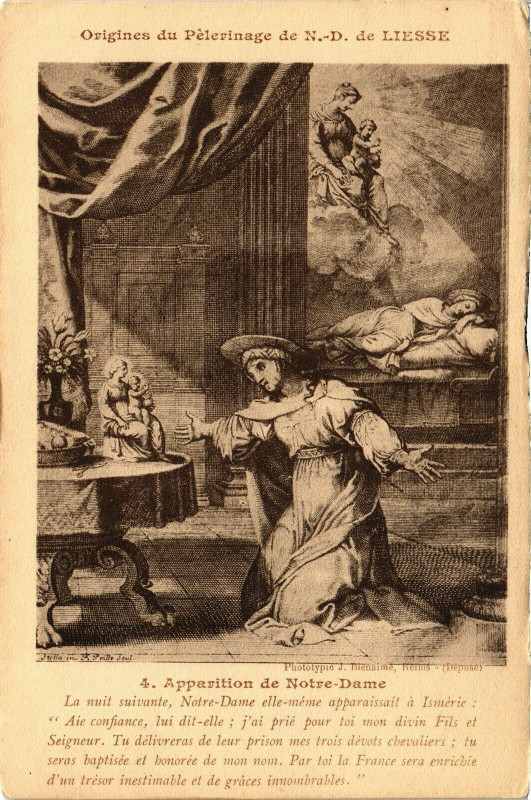Carte postale ancienne Origines du Pelerinage de N-D. de Liesse Apparition de Notre...