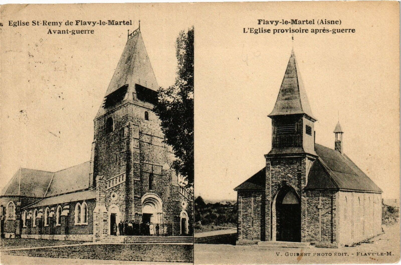 Carte postale ancienne Eglise Saint-Remy de Flavy-le-Martel Avant guerre ... à Flavy-le-Martel