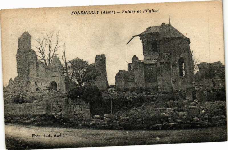 Carte postale ancienne Folembray Fuines de l' Eglise à Folembray
