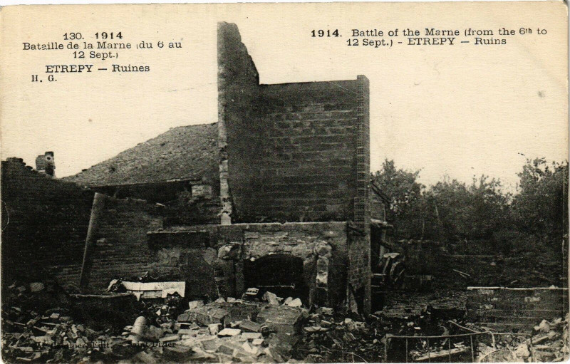 Carte postale ancienne 1914 Bataille de la Marne (du 6 au 12 Sept) Etrepy Ruines