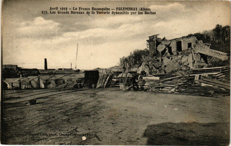 Carte postale ancienne Avril 1919 La France Reconquise Folembray Les Grands.. à Folembray
