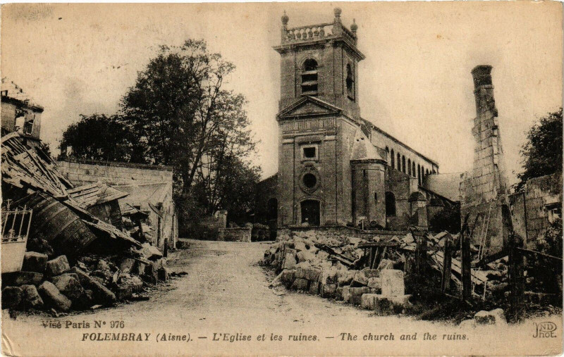 Carte postale ancienne Folembray L' Eglise et les ruines ... à Folembray