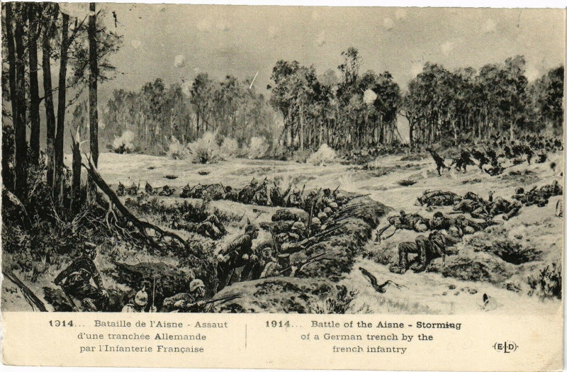 Carte postale ancienne 1914 Bataille de l'Aisne Assaut d'une tranchee Allemande par...