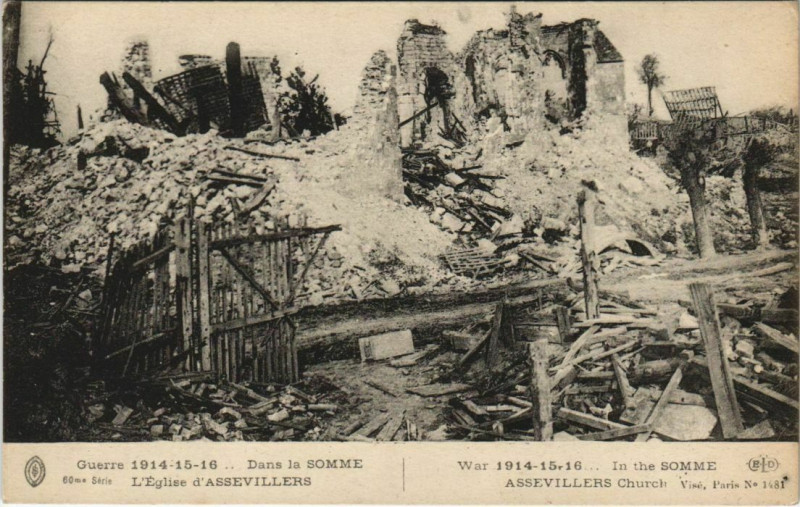 Carte postale ancienne Guerre Military Assevilliers Eglise à Y