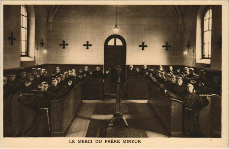 Carte postale ancienne Amiens Novicat Franciscain Le merci du frere Mineur à Amiens