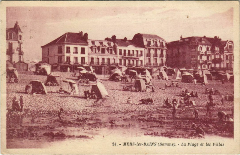 Carte postale ancienne Mers-les-Bains La Plage et les Villas à Mers-les-Bains