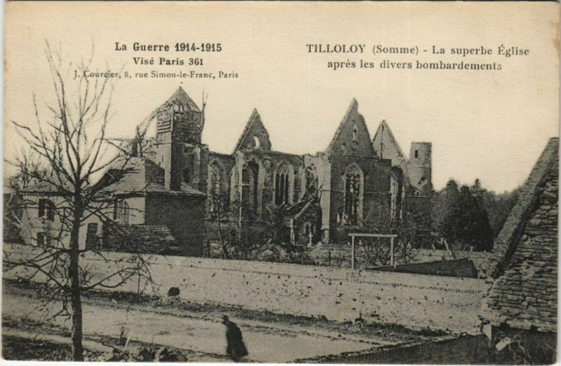 Carte postale ancienne Guerre Military Tilloloy La superbe glise apres les bombardements à Tilloloy
