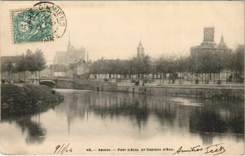 Carte postale ancienne Amiens Port d'Aval et Chateau d'eau à Amiens
