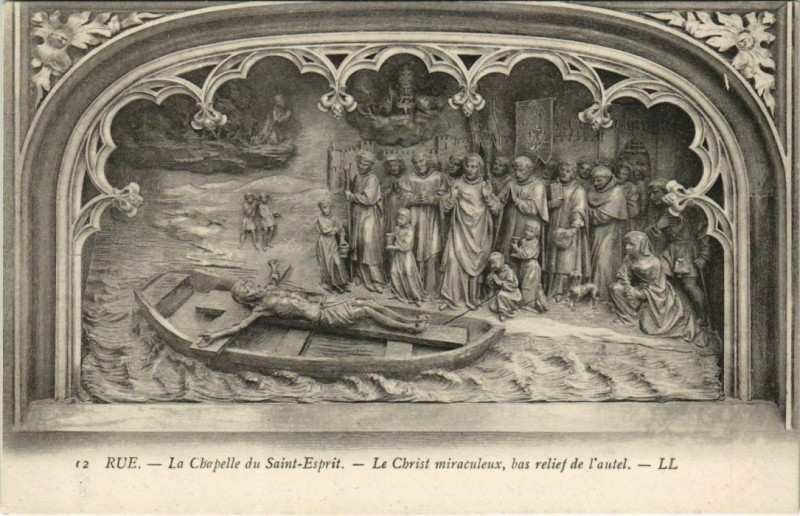 Carte postale ancienne Rue Chapelle du Saint-Esprit bas relief à Rue
