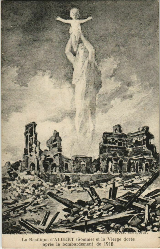 Carte postale ancienne Guerre Militaire Albert la Basilique et la Vierge à Albert