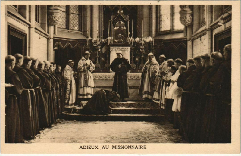 Carte postale ancienne Noviciat franciscain Amiens Adieux au missionnaire à Amiens