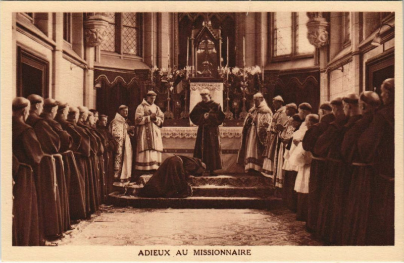 Carte postale ancienne Noviciat franciscain Amiens Adieux au missionnaire à Amiens