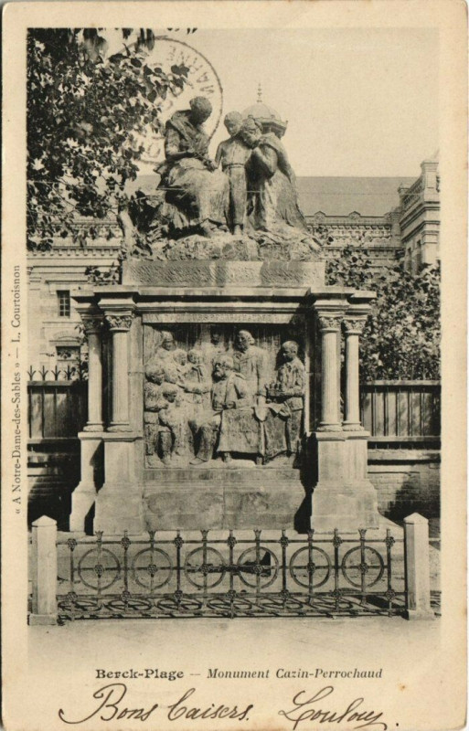 Carte postale ancienne Berck-Plage Monument Cazin-Perrochaud à Berck