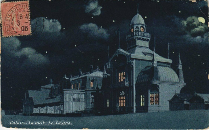 Carte postale ancienne Calais - La nuit-Le Casino à Calais