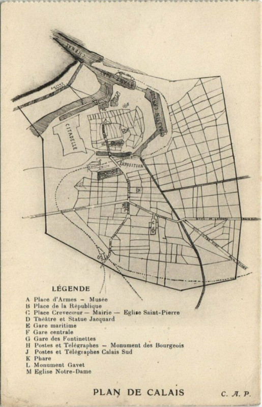 Carte postale ancienne Plan de Calais à Calais