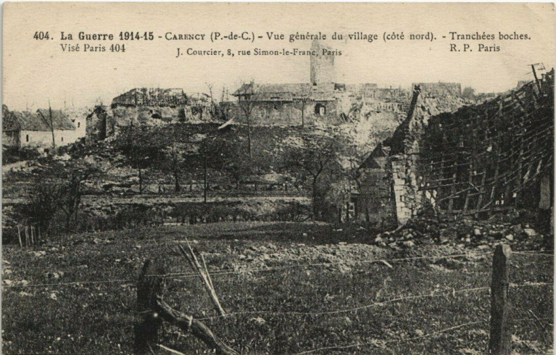 Carte postale ancienne Carency - Vue générale du vllage-Tranchées boches à Carency