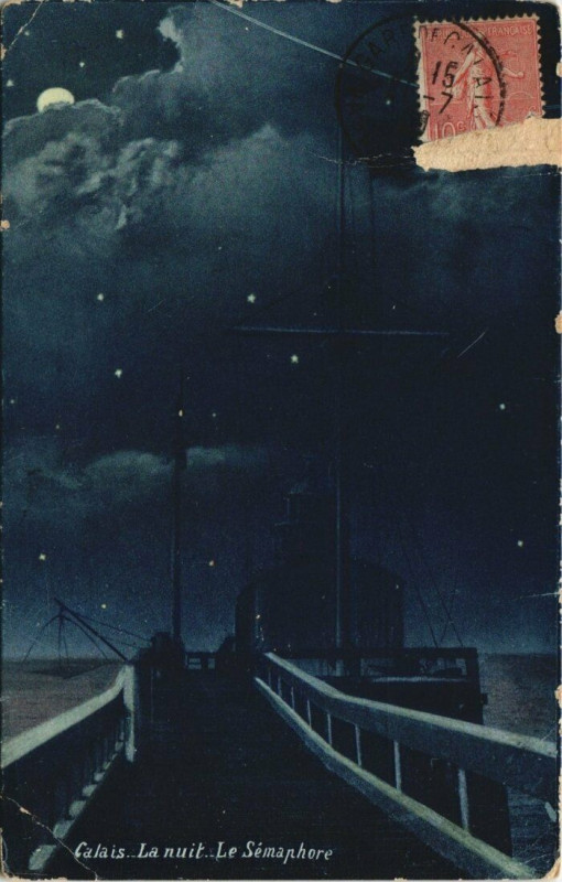Carte postale ancienne Calais - La nuit-Le Sémaphore à Calais