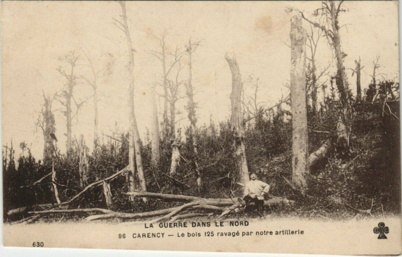 Carte postale ancienne Carency - Le bois 125 ravagé par notre artillerie à Carency