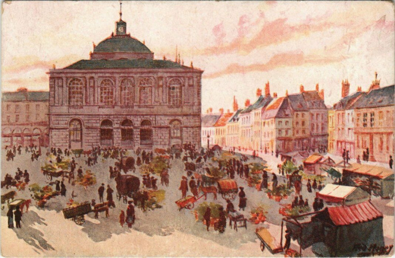 Carte postale ancienne Saint-Omer - Grande Place et Hotel de Ville à Saint-Omer