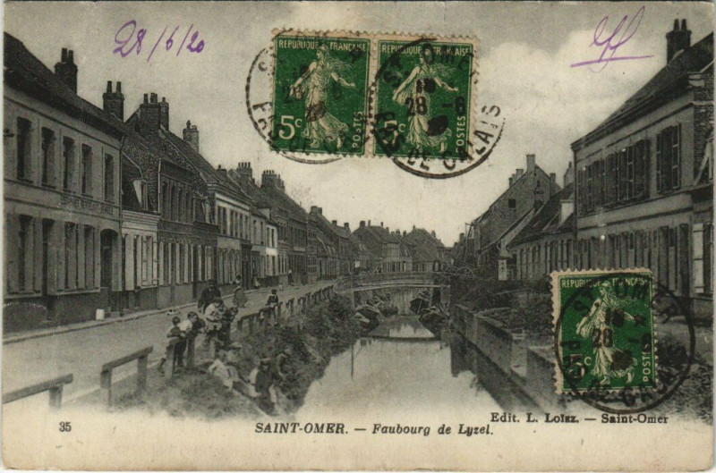Carte postale ancienne Saint-Omer - Faubourg de Lyzel à Saint-Omer