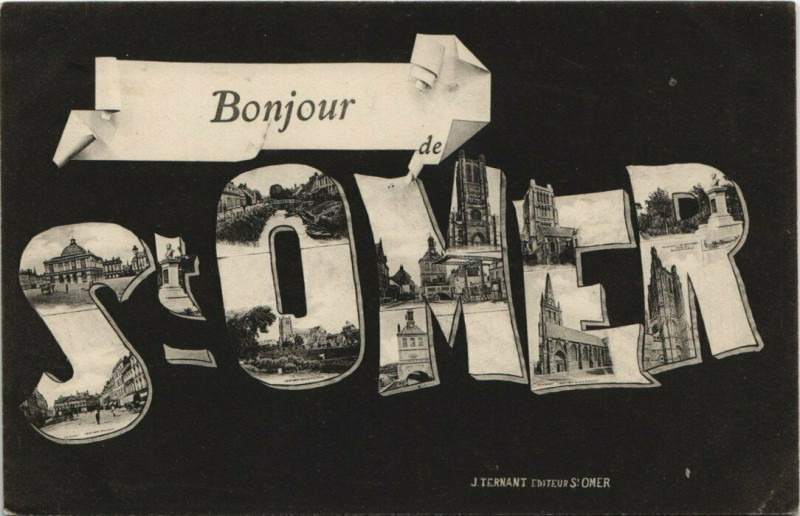 Carte postale ancienne Bonjour Saint-Omer à Saint-Omer