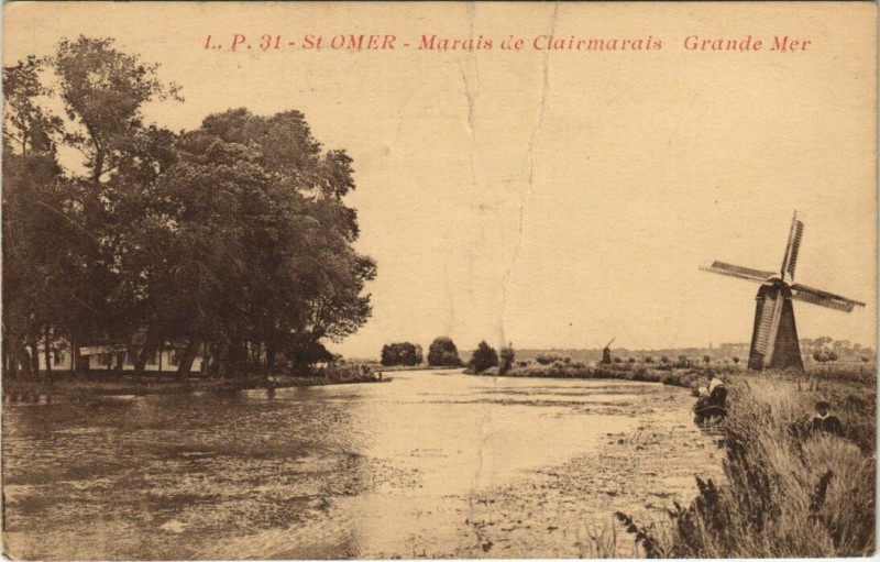 Carte postale ancienne Saint-Omer - Marais de Clairmarais Grande Mer à Saint-Omer