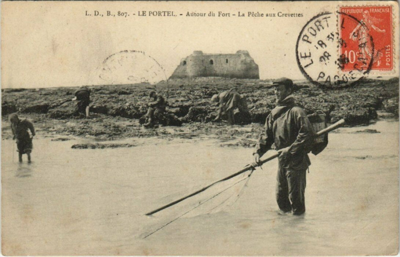 Carte postale ancienne Le Portel - Autour du Fort-La Péche aux Crevettes au Portel