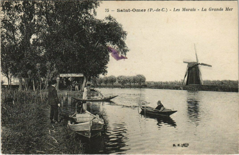 Carte postale ancienne Saint-Omer - Les Marais-La Grande Mer à Saint-Omer