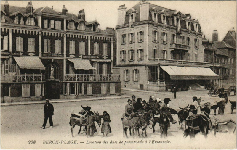 Carte postale ancienne Berck-Plage - Location des anes de promenade a l'Entonnoir à Berck