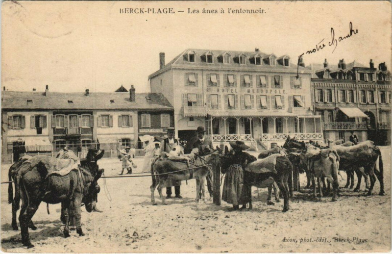 Carte postale ancienne Berck-Plage - Les anes a l'entonnoir à Berck