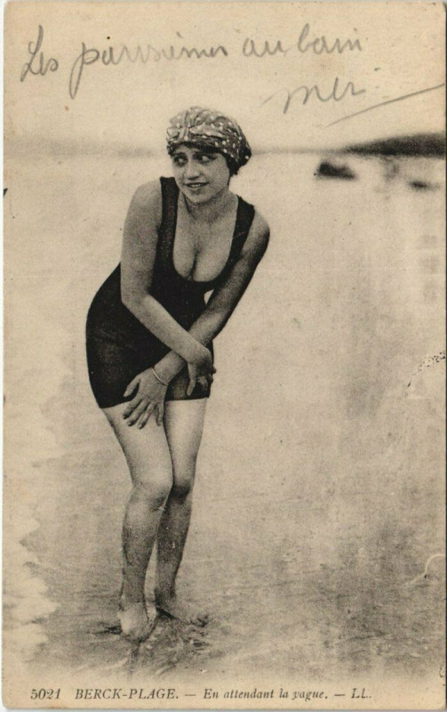 Carte postale ancienne Berck-Plage - En attendant la vague à Berck