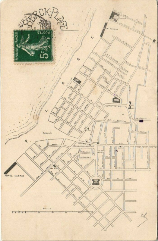 Carte postale ancienne Plan de Berck-Plage à Berck