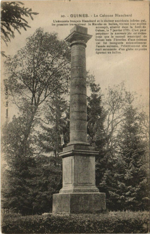 Carte postale ancienne Guines - La Colonne Blanchard à Guînes