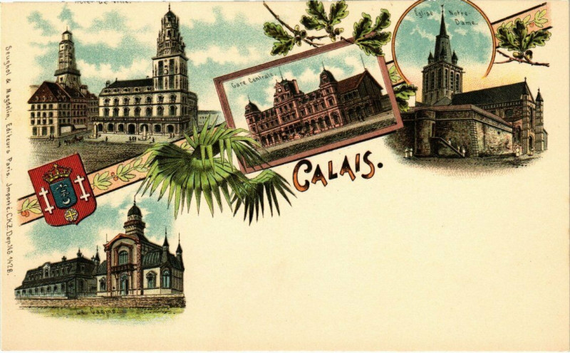 Carte postale ancienne Litho Calais - Souvenir à Calais