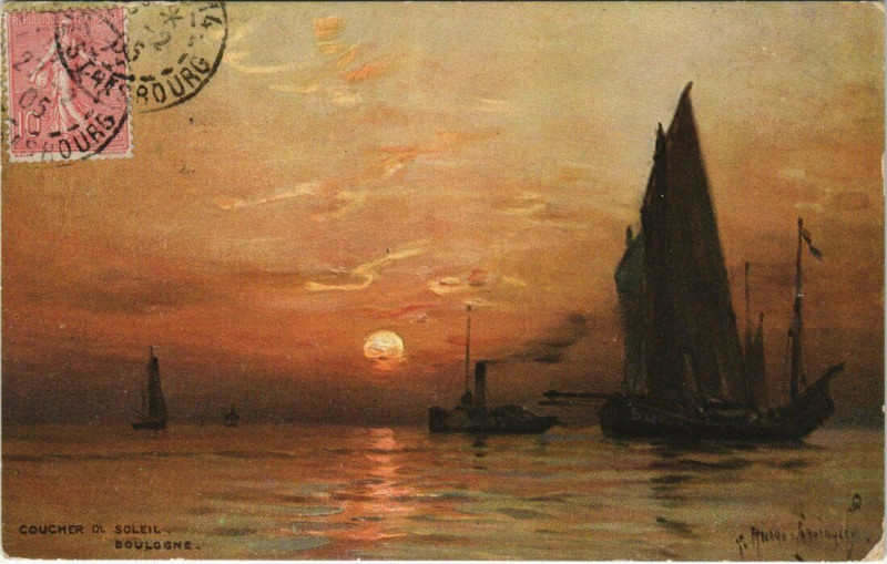 Carte postale ancienne Coucher Soleil Boulogne