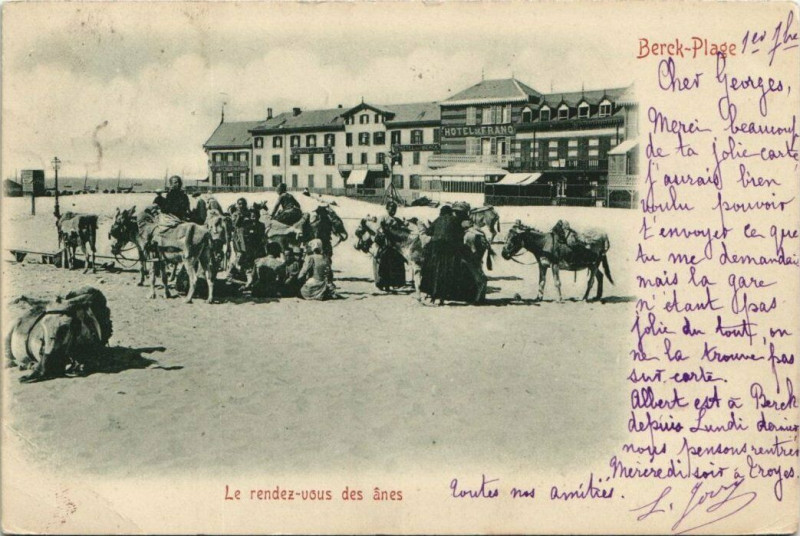Carte postale ancienne Berck-Plage-Le rendez-vous des ánes à Berck