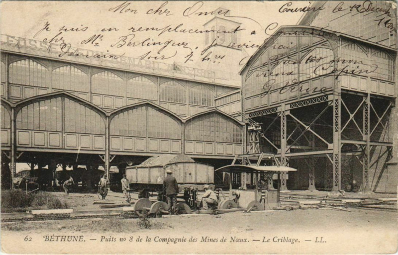Carte postale ancienne Bethune-Puits no 8 de la Compagnie des Mines de Noeux-Le Criblage à Béthune