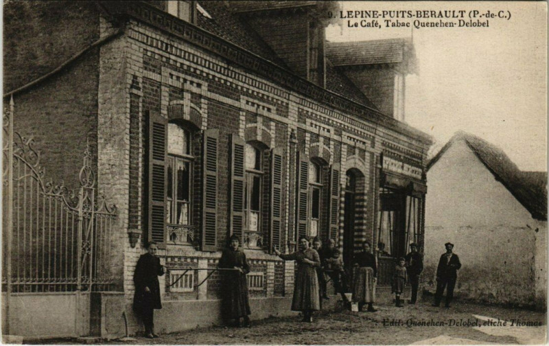 Carte postale ancienne Lepine-Puits-Rebault - Le Café Tabac Quenehen-Delobel à Lépine