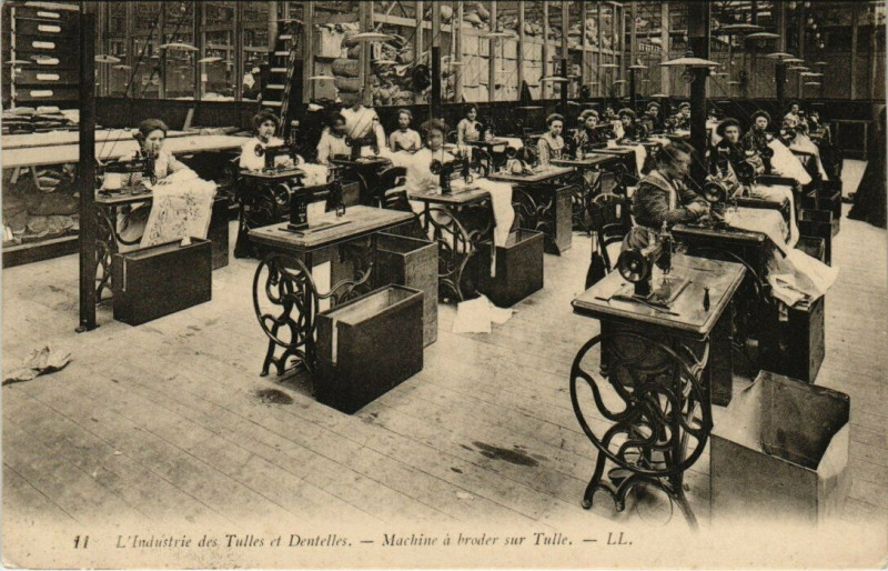 Carte postale ancienne L'ind. des Tulles et Dentelles - Machine a border sur Tulle