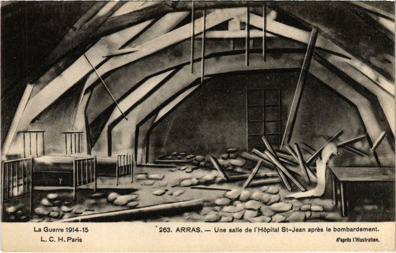 Carte postale ancienne Militaire Arras - Une salle de l'Hopital Saint-Jean aprés à Arras