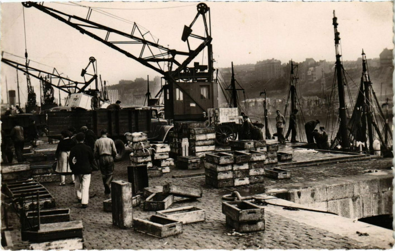 Carte postale ancienne Boulogne sur Mer- Debarquement du Poisson France à Boulogne-sur-Mer