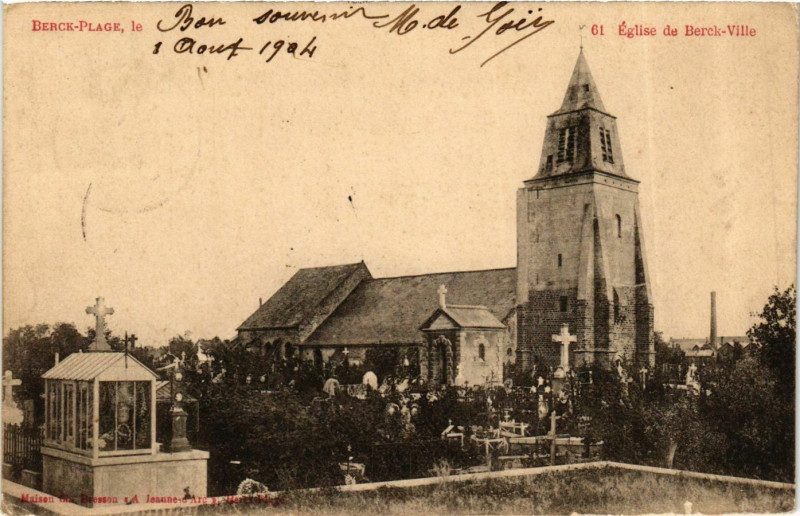 Carte postale ancienne Berck Plage- Eglise de Berck Ville France à Berck