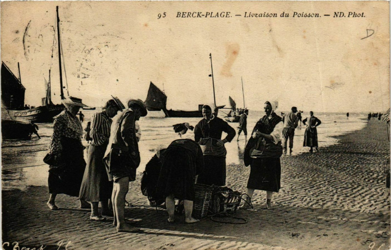 Carte postale ancienne Berck Plage- Livraison du Poisson France à Berck
