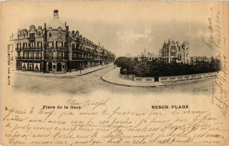 Carte postale ancienne Berck Plage- Place de la Gare France à Berck